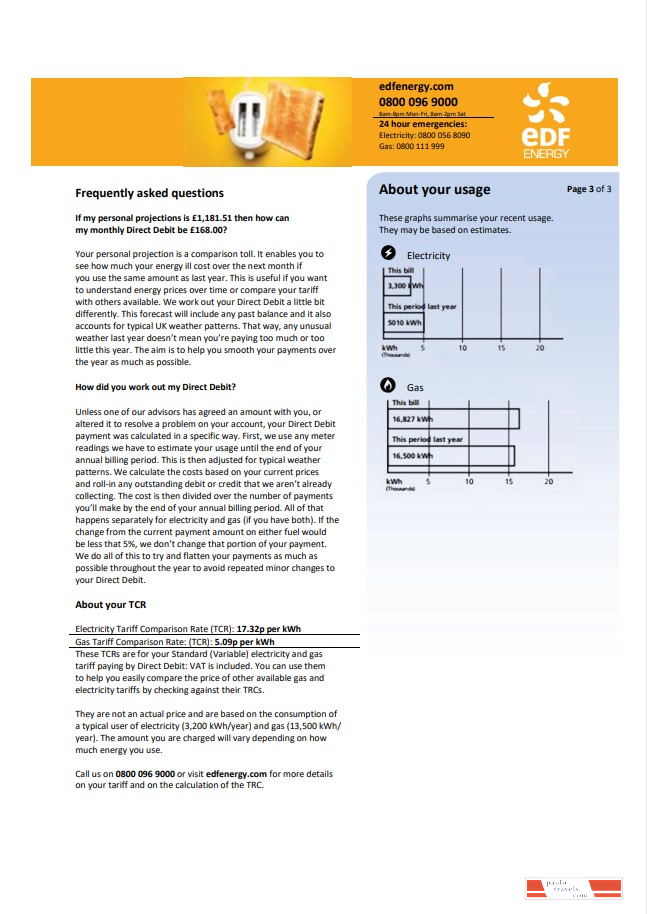 United Kingdom EDF utility bill template in Word and PDF format (3 pages) 3